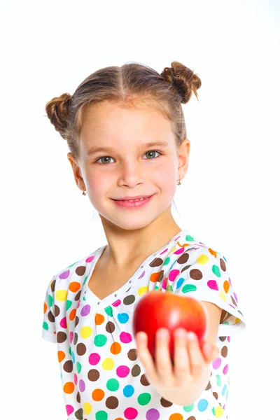 Πορτρέτο του ευτυχής κορίτσι με μήλο — Φωτογραφία Αρχείου
