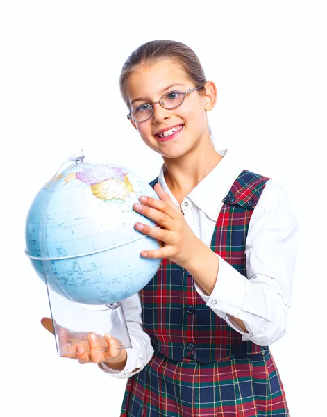 Schoolgirl with a globe — Stock Photo, Image