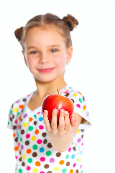 Boldog lány az apple portréja — Stock Fotó