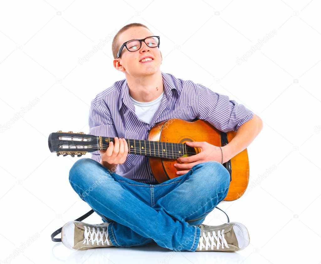 Boy with classical Spanish guitar