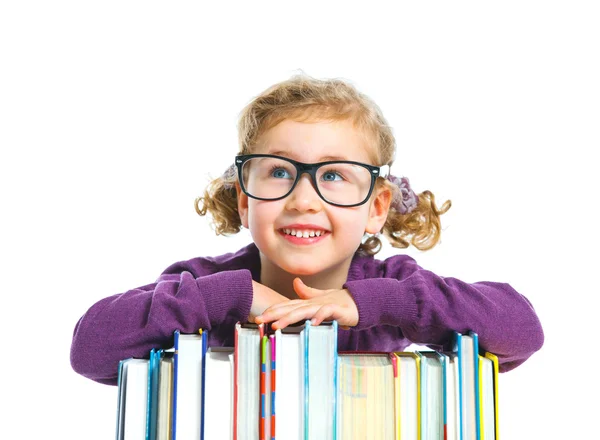 Educação - menina engraçada com livros . — Fotografia de Stock
