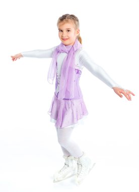 Happy young girl figure skating. Isolated. clipart