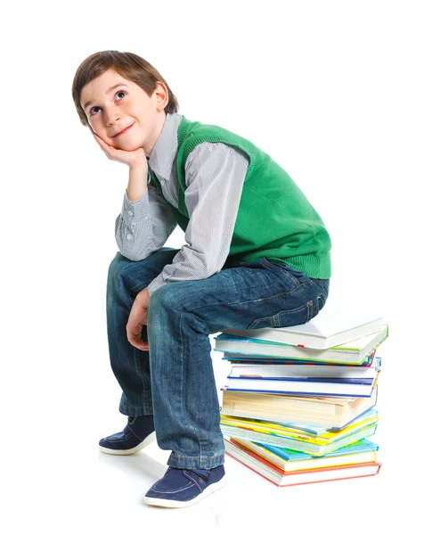 Istruzione - ragazzo divertente con libri . — Foto Stock