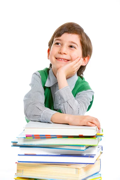 Utbildning - funny boy med böcker. — Stockfoto