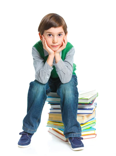 Istruzione - ragazzo divertente con libri . — Foto Stock