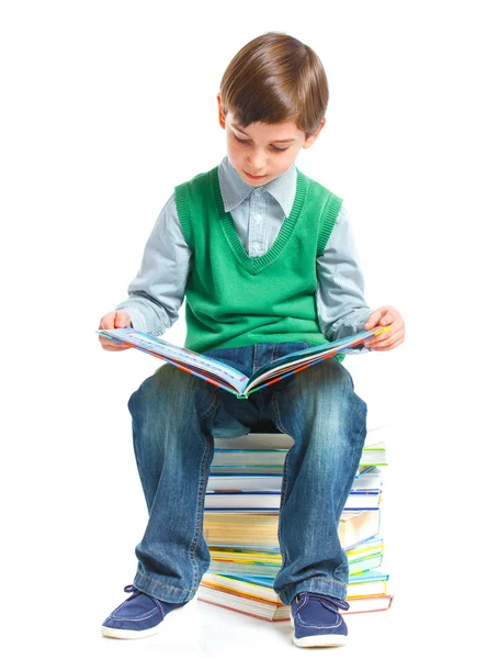 Educação - menino engraçado com livros . — Fotografia de Stock