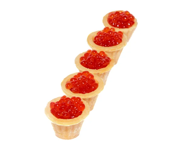 Delicious and fresh red caviar in tartlets — Stock Photo, Image