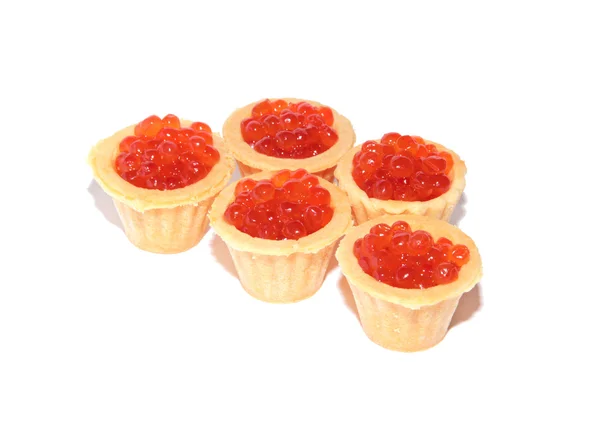 Delicioso y fresco caviar rojo en tartaletas —  Fotos de Stock