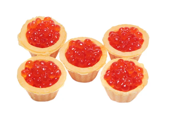 Delicious and fresh red caviar in tartlets — Stock Photo, Image