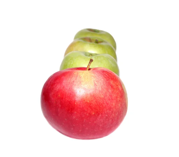 One red and three green apples in a row — Stock Photo, Image