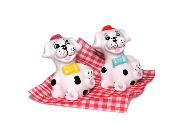 A pair of bright porcelain salt shaker - dogs — Stock Photo, Image