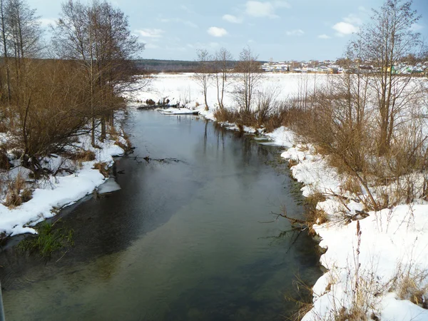 Winter landscape of the small stream — Stock Photo, Image