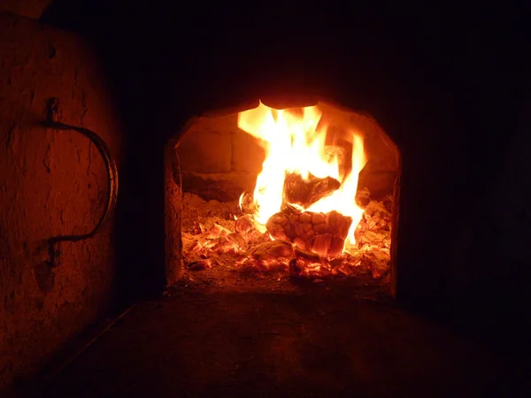 stock image Firewood blaze in stove