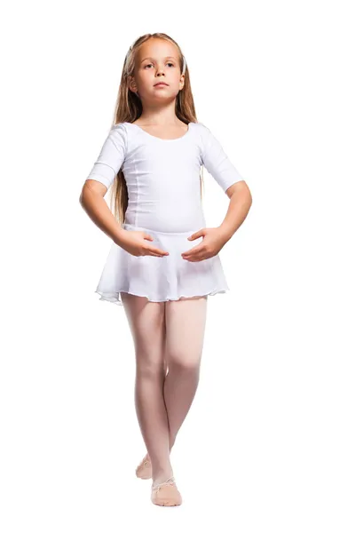 Bailarina de ballet pequeña bailando aislada en blanco — Foto de Stock