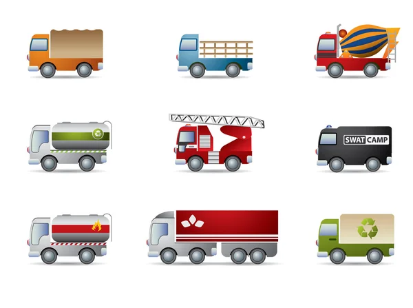 Vrachtwagen pictogrammenset op wit — Stockvector