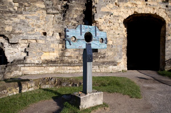 stock image Guillotine over old castle wall