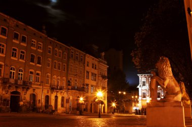 Lviv street at night clipart