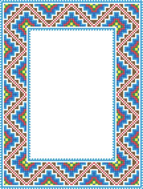 Vector folk Rectangular Frame Cross-stitch blue clipart