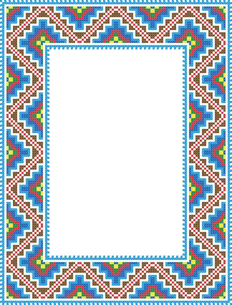 Cadre rectangulaire folk vectoriel point de croix bleu — Image vectorielle