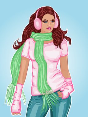 Brunette in fashion clothing clipart