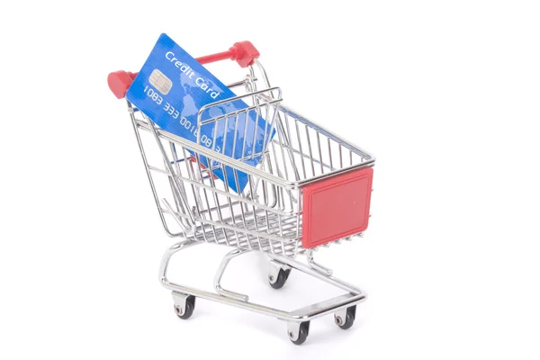 Cartões de crédito e carrinho de compras — Fotografia de Stock