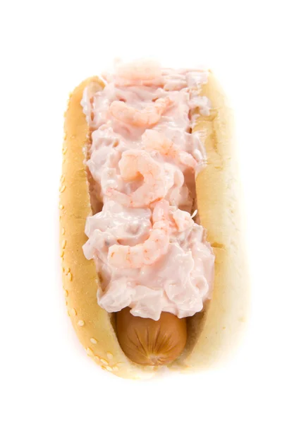 Hot dog with shrimp salad — Stock Photo, Image
