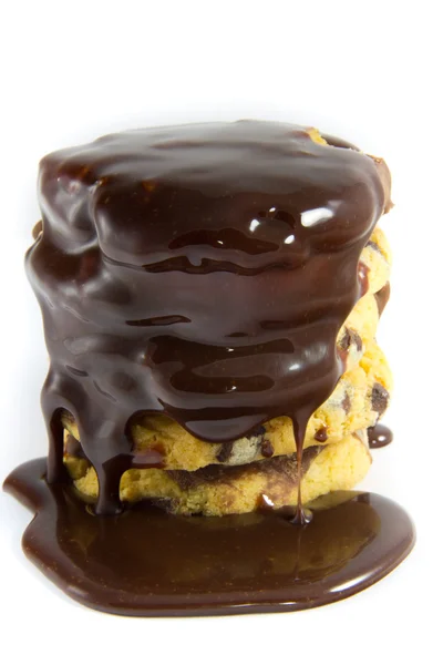 Schokoladenkekse mit geschmolzener Schokolade Stockbild