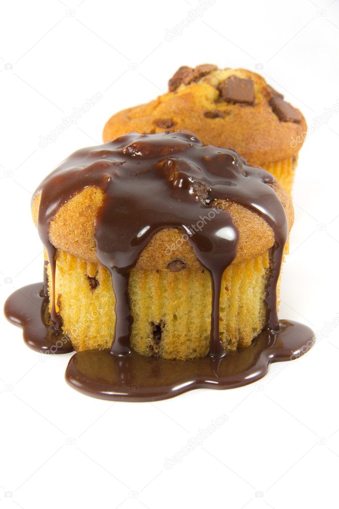 Two muffins with melted chocolaet