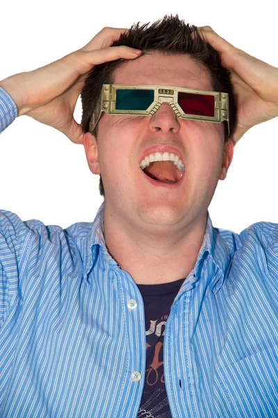 Frustrado hombre viendo una película 3d — Foto de Stock