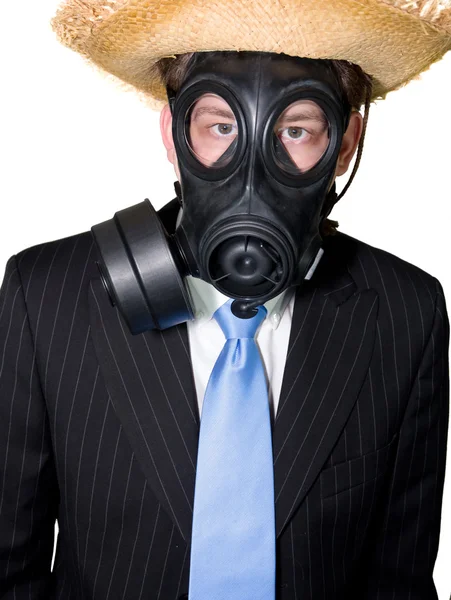 Man med gasmask och hatt — Stockfoto