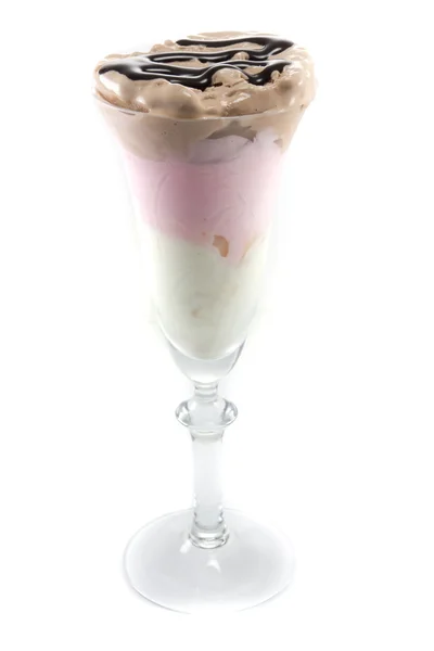 Icecream in a wine glass with chocolate on top — Stock Photo, Image