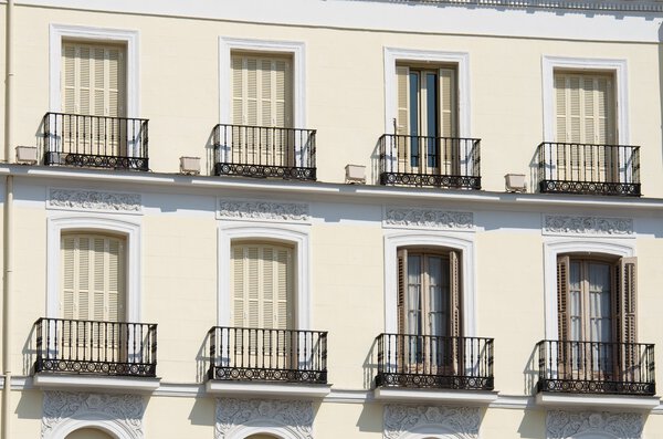 Closeup of a typical facade in the old town, Madrid, Spain