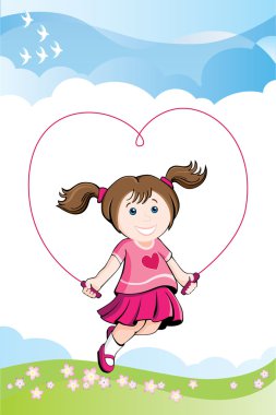 Jumping girl in love clipart