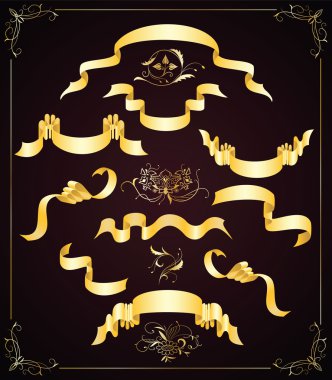 Set of gold ribbons and design elements clipart