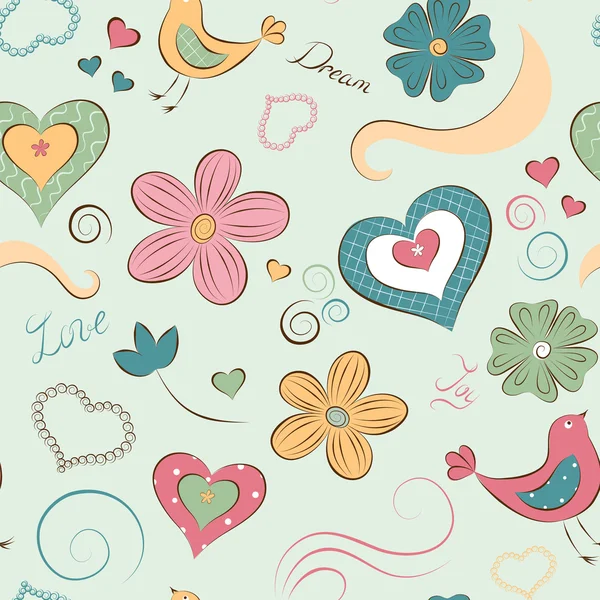 Nahtloses Muster mit Herzen und Blumen — Stockvektor