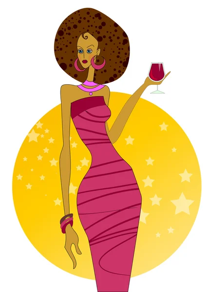 African-american woman with a glass of wine — Stock Vector