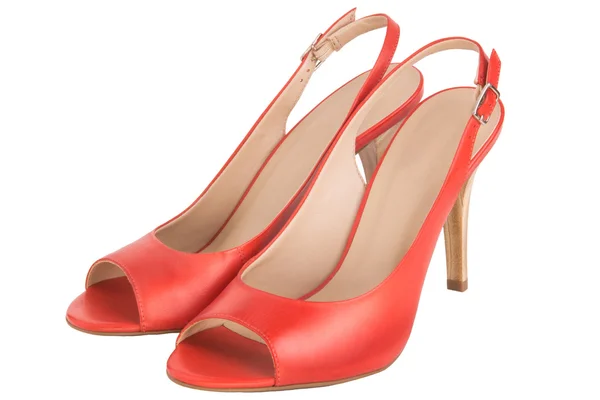 Pair of orange women's shoes with high heels — Stock Photo, Image