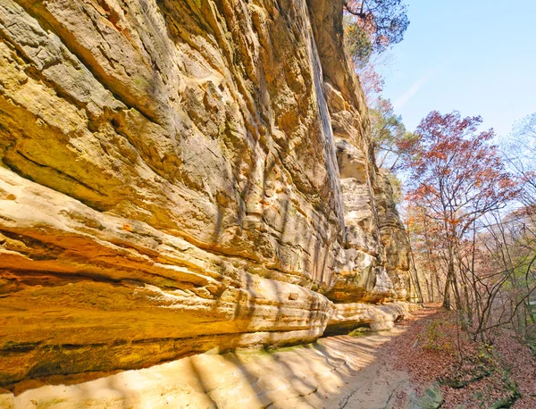 Parede de rocha ao longo de uma trilha selvagem — Fotografia de Stock