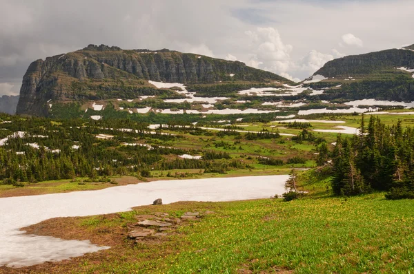 Mountain pass in summer snow — Stock Photo, Image