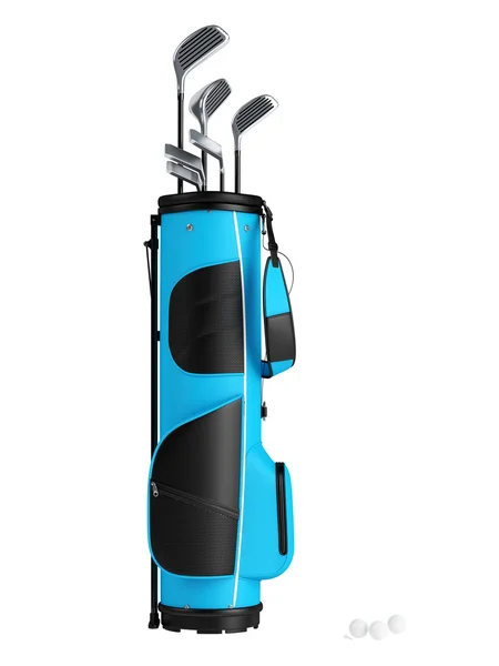 Blå taske med golfkøller - Stock-foto