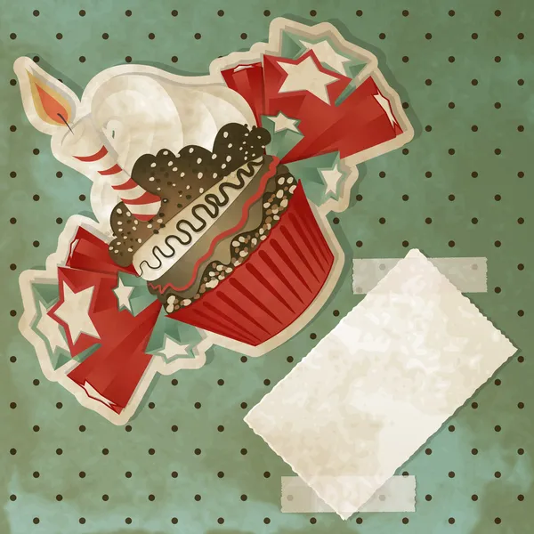 Cupcake de cumpleaños vintage — Archivo Imágenes Vectoriales
