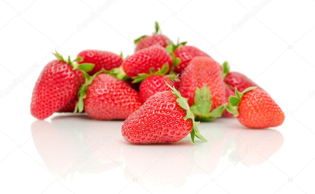 A bunch of strawberries on a white background