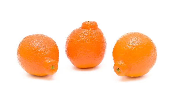 Tre mandarini maturi su fondo bianco — Foto Stock