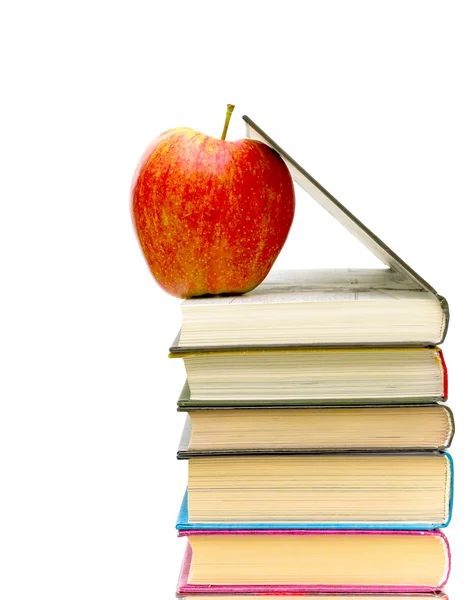 Manzana roja y libros —  Fotos de Stock