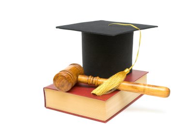 Cap graduate, gavel and book on a white background clipart