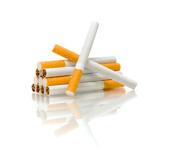 Cigarette on a white background with reflection — Stock Photo, Image