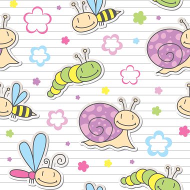 Pattern with insects and snails clipart