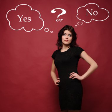 Attractive young woman thinking yes or no clipart