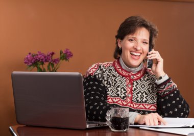 Woman working from home clipart