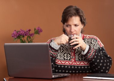 Woman working from home clipart